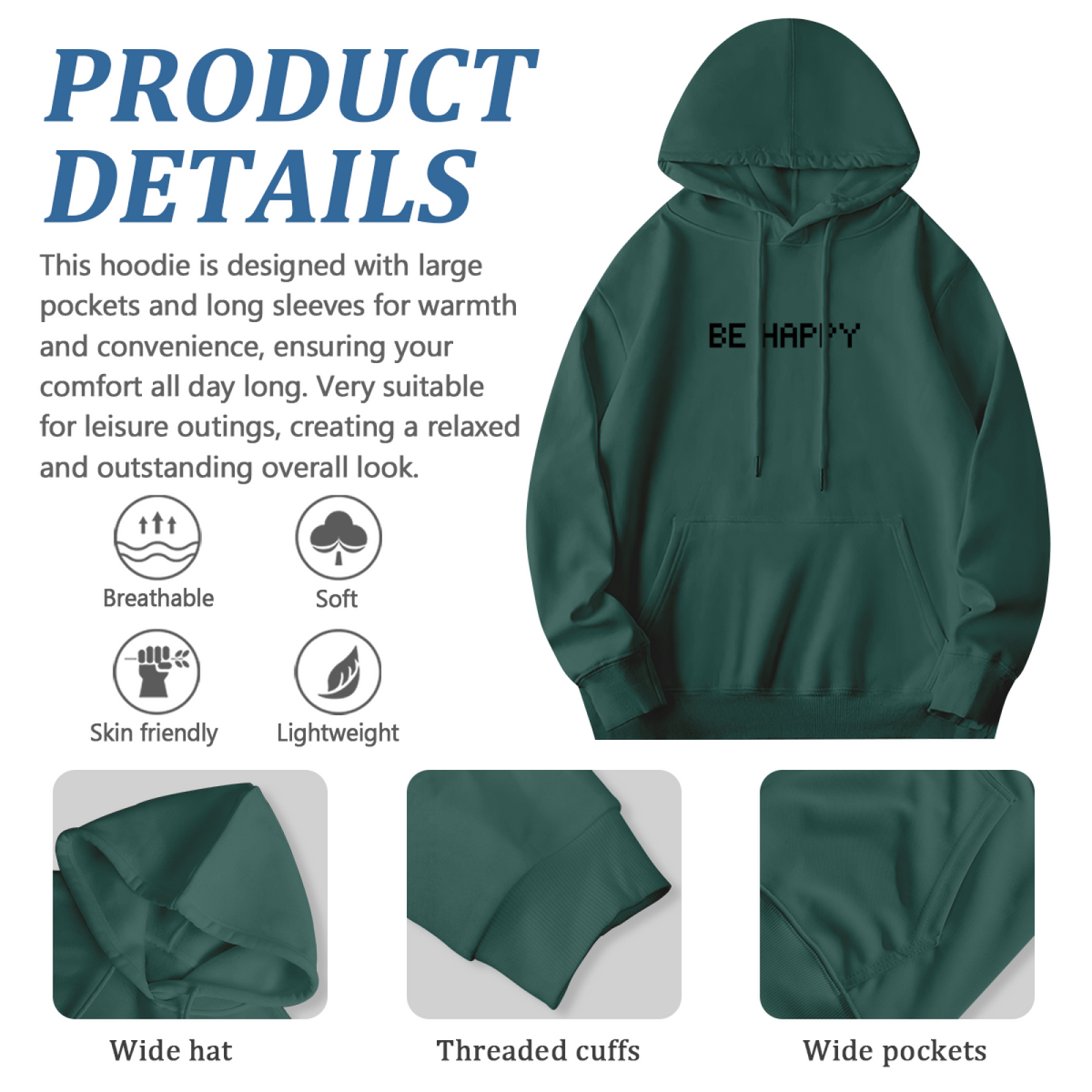 Trendy Hooded Sweatshirt - Be Happy product image 6