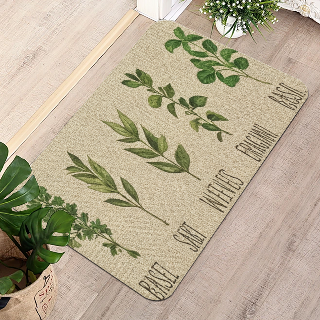 Vintage Herb Botanical Chart£üVintage Herb Plant Botanical Chart Diatomite Mat, Artistic Decor Absorbent Kitchen Bathroom Rug