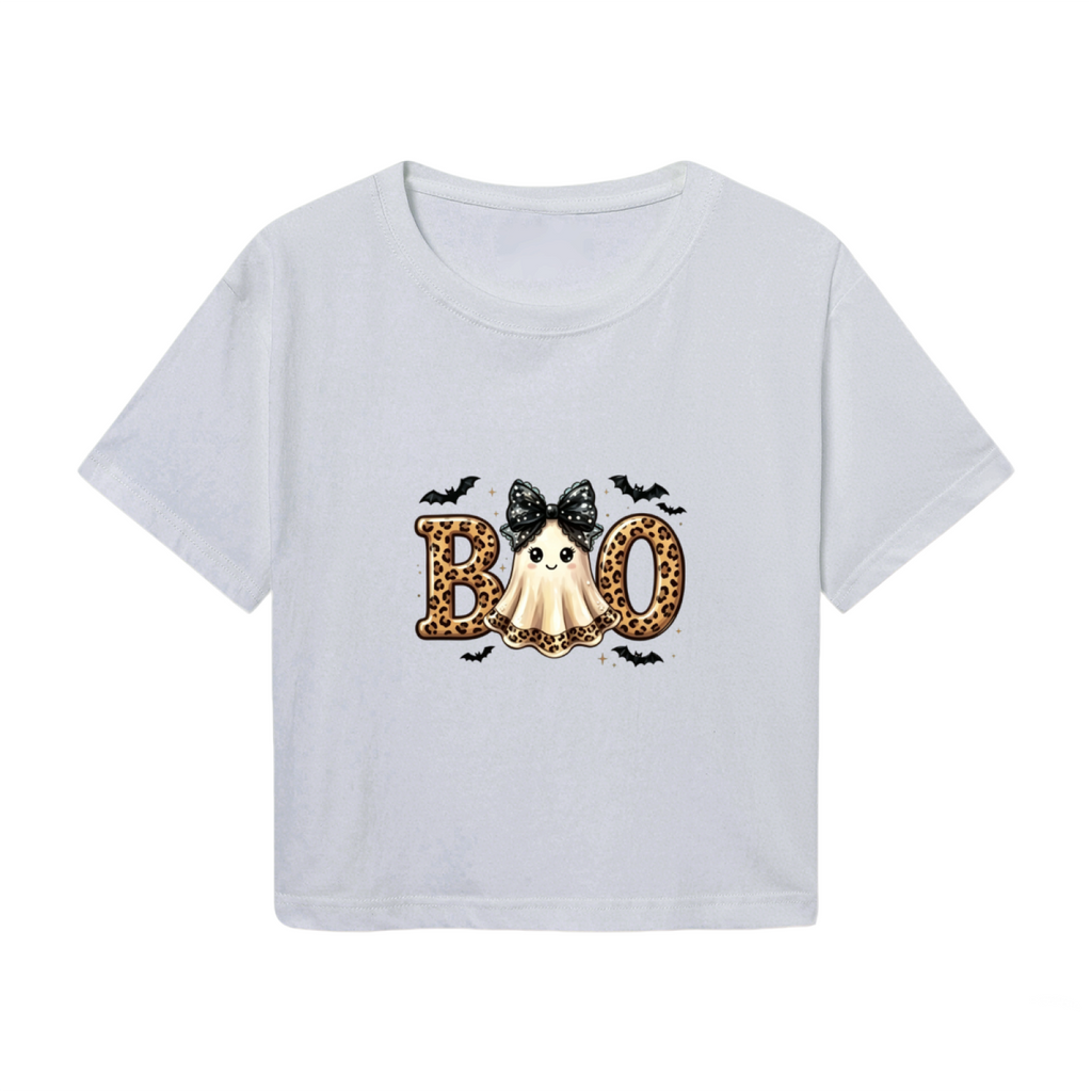 Leopard Boo Cute Ghost Spooky Season Halloween Cropped product image 2
