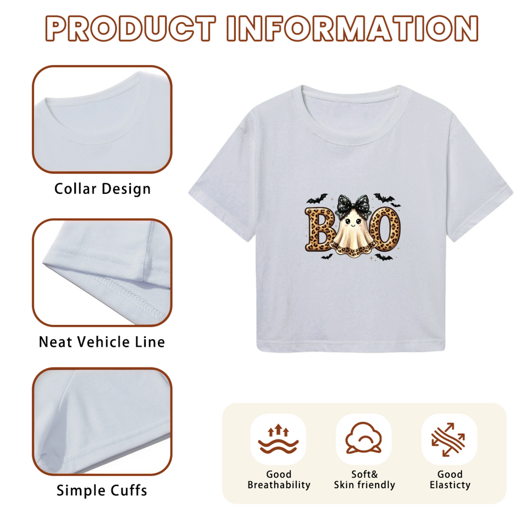 Leopard Boo Cute Ghost Spooky Season Halloween Cropped product image 6