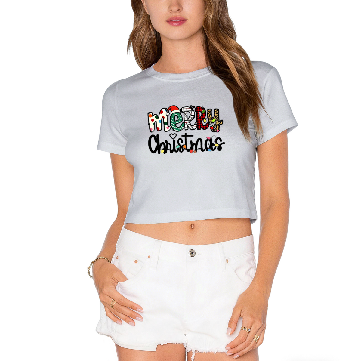 Colorful Leopard Merry Christmas Fun Holiday Crop Top product image 13
