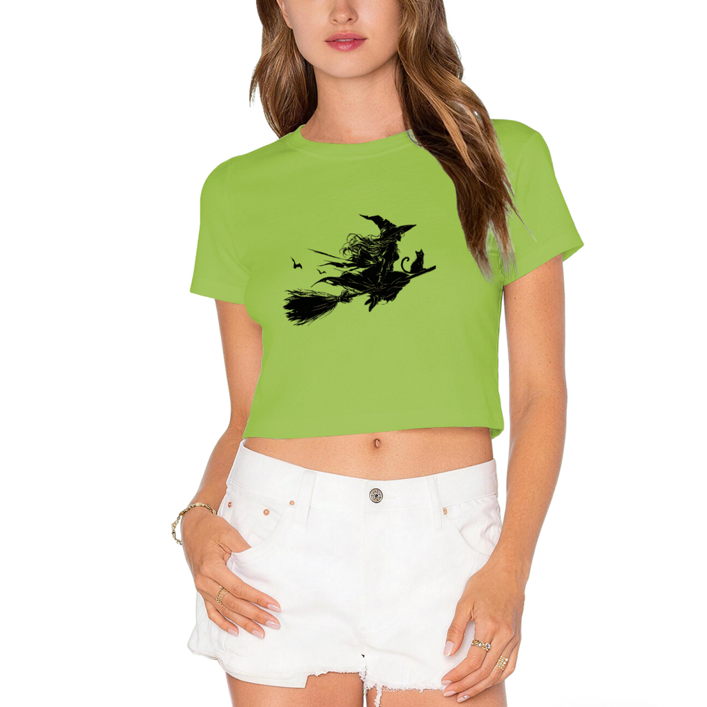 Dark Silhouette Witch Flying On Broomstick Halloween Crop product image 12