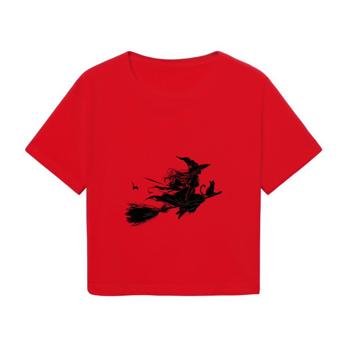 Dark Silhouette Witch Flying On Broomstick Halloween Crop product image 2