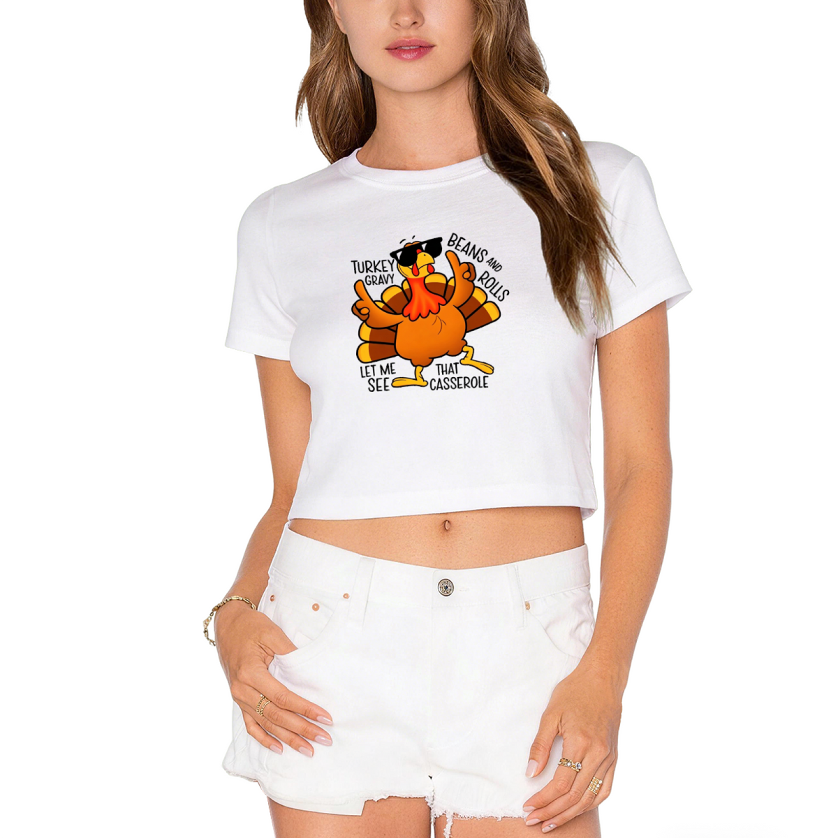 Cool Sunglasses Turkey Thanksgiving Vibes Crop Top product image 10