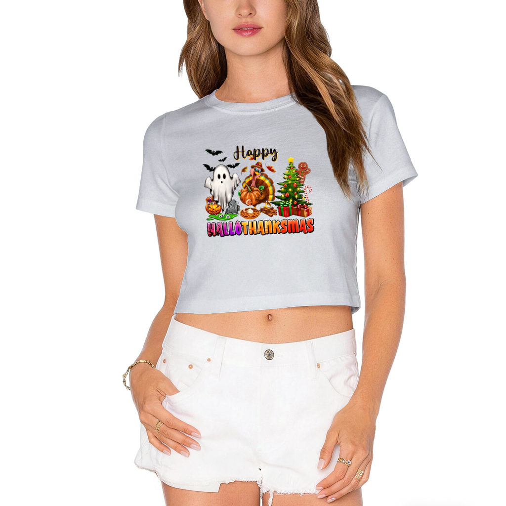 Happy Hallothanksmas Holiday Mashup Cropped T?Shirt product image 13