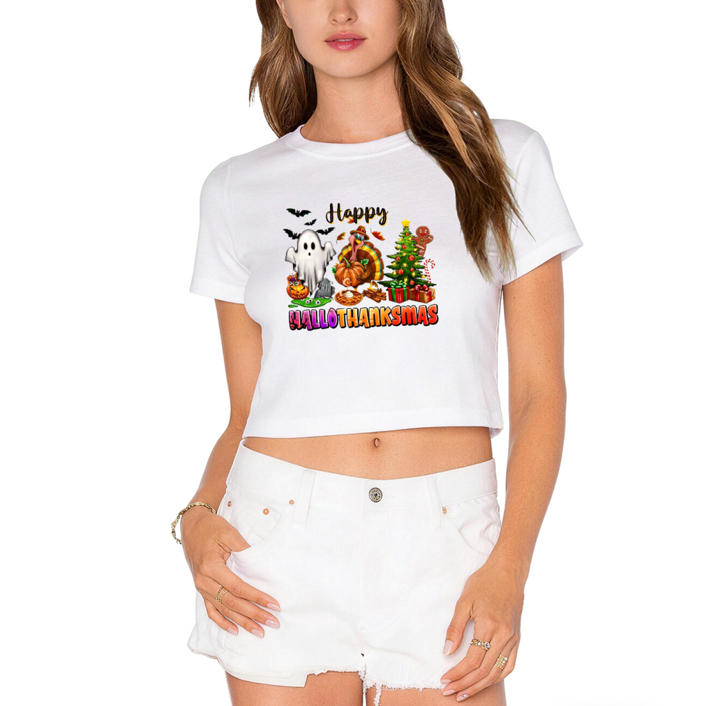 Happy Hallothanksmas Holiday Mashup Cropped T?Shirt product image 1