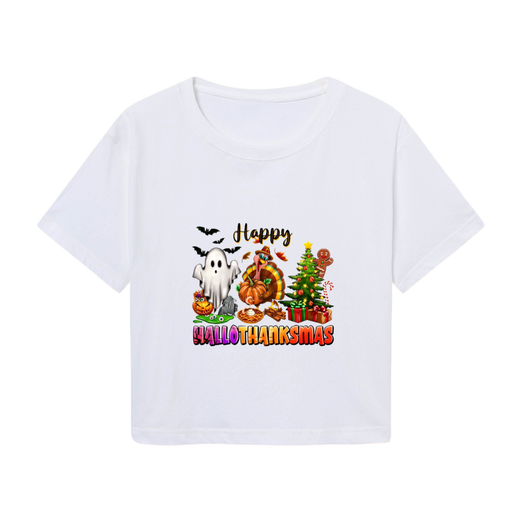 Happy Hallothanksmas Holiday Mashup Cropped T?Shirt product image 2