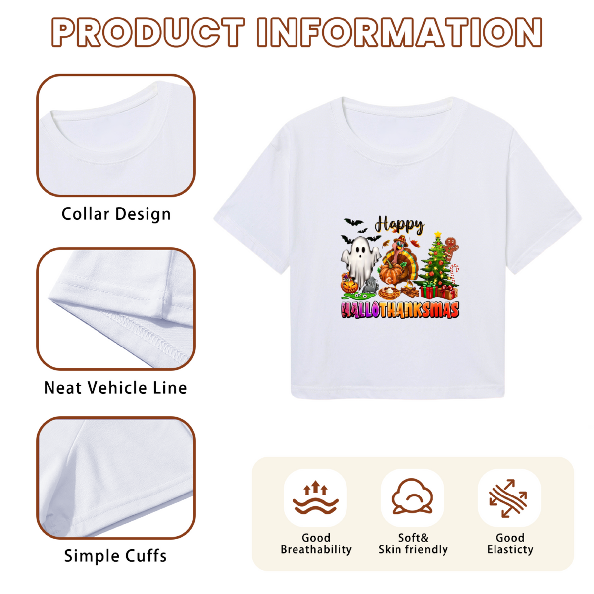 Happy Hallothanksmas Holiday Mashup Cropped T?Shirt product image 6