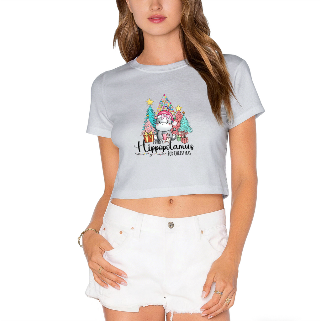Cute Hippopotamus Christmas Tree X?mas Party Red Crop Tee product image 13