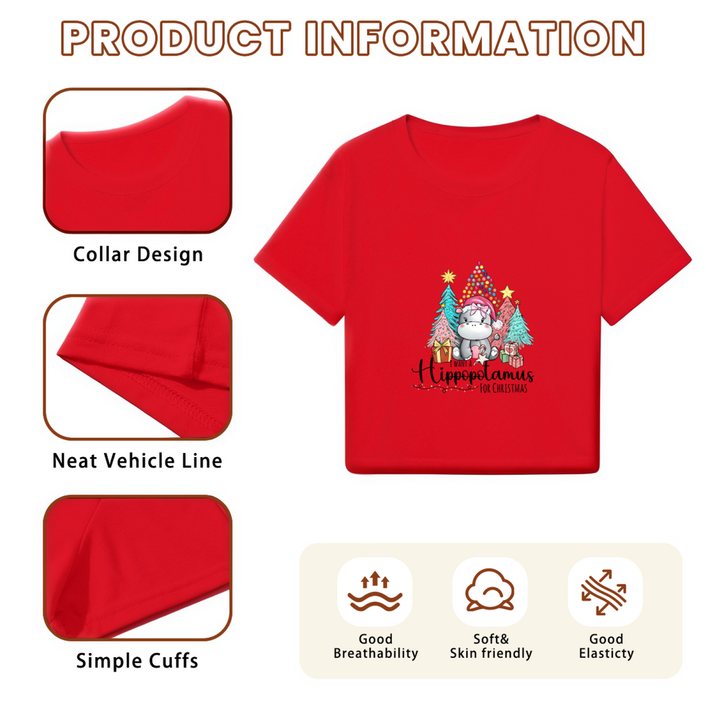 Cute Hippopotamus Christmas Tree X?mas Party Red Crop Tee product image 6