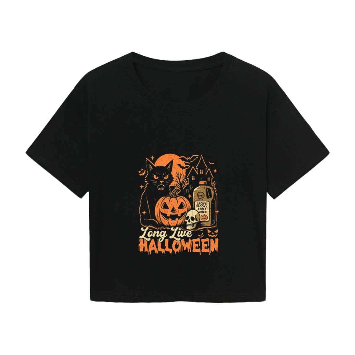 Long Live Halloween Spooky Black Cat Pumpkin Cropped Tee product image 2