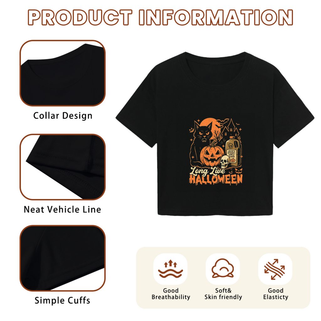 Long Live Halloween Spooky Black Cat Pumpkin Cropped Tee product image 6