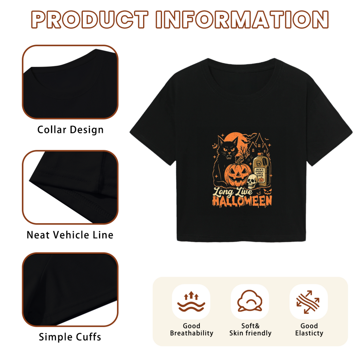 Long Live Halloween Spooky Black Cat Pumpkin Cropped Tee product image 6