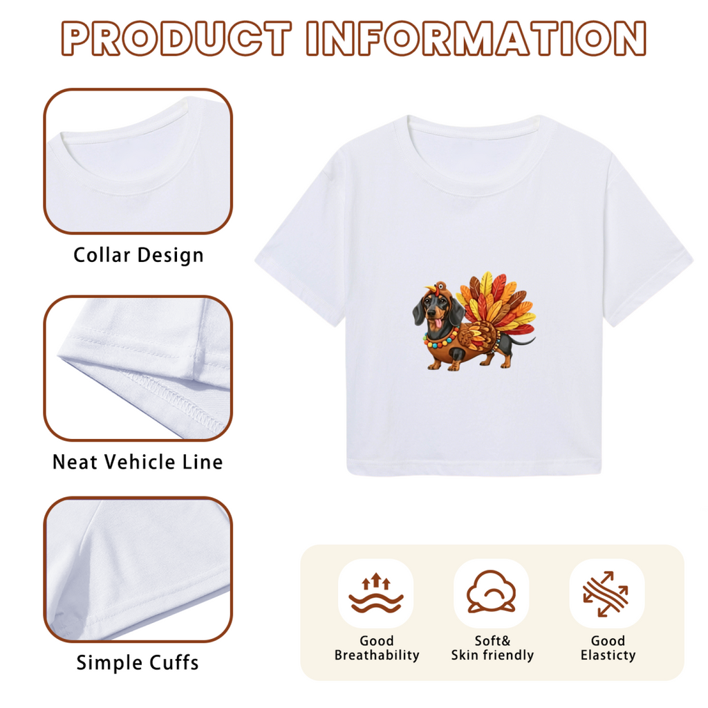 Cute Dachshund In Turkey Costume Thanksgiving Cropped Tee