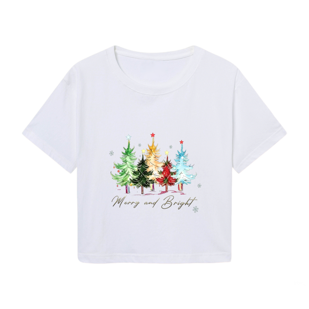 Merry And Bright Watercolor Christmas Tree Festive Crop Top product image 2