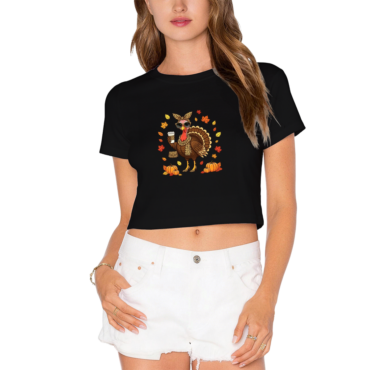 Cool Sunglasses Turkey Fall Thanksgiving Cropped Tee product image 9