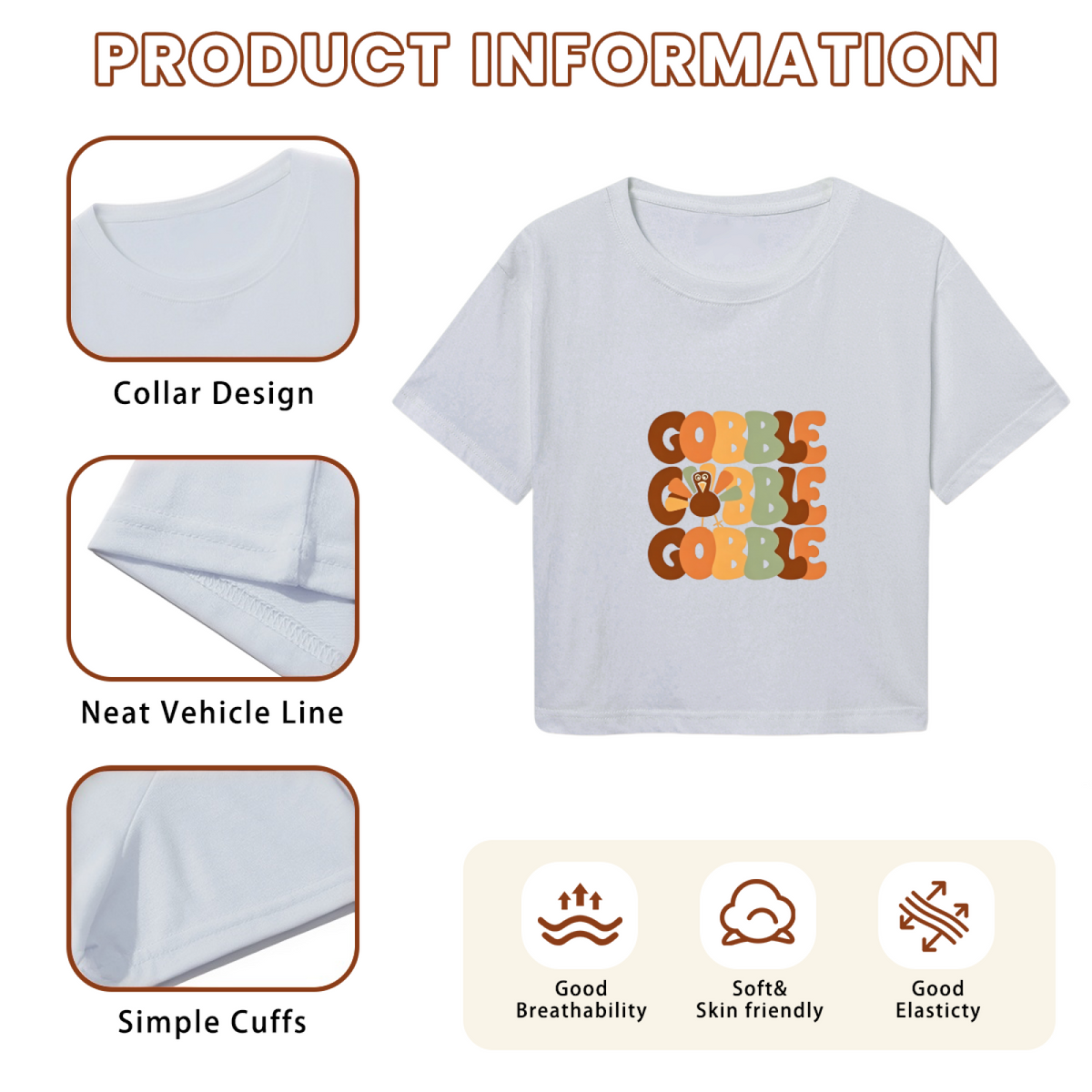Gobble Retro Groovy Turkey Thanksgiving Fall Crop Top product image 6