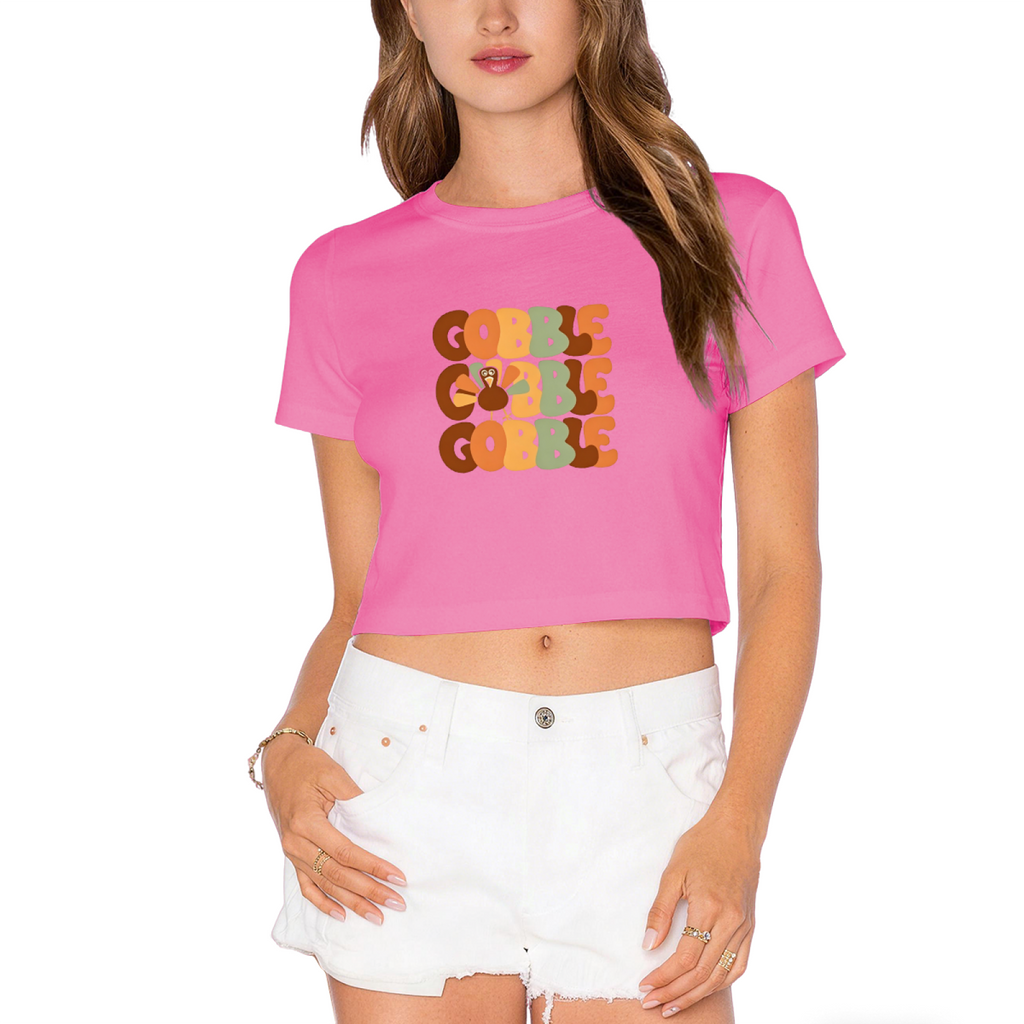 Gobble Retro Groovy Turkey Thanksgiving Fall Crop Top product image 12