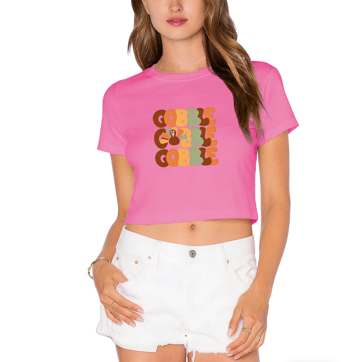 Gobble Retro Groovy Turkey Thanksgiving Fall Crop Top product image 12