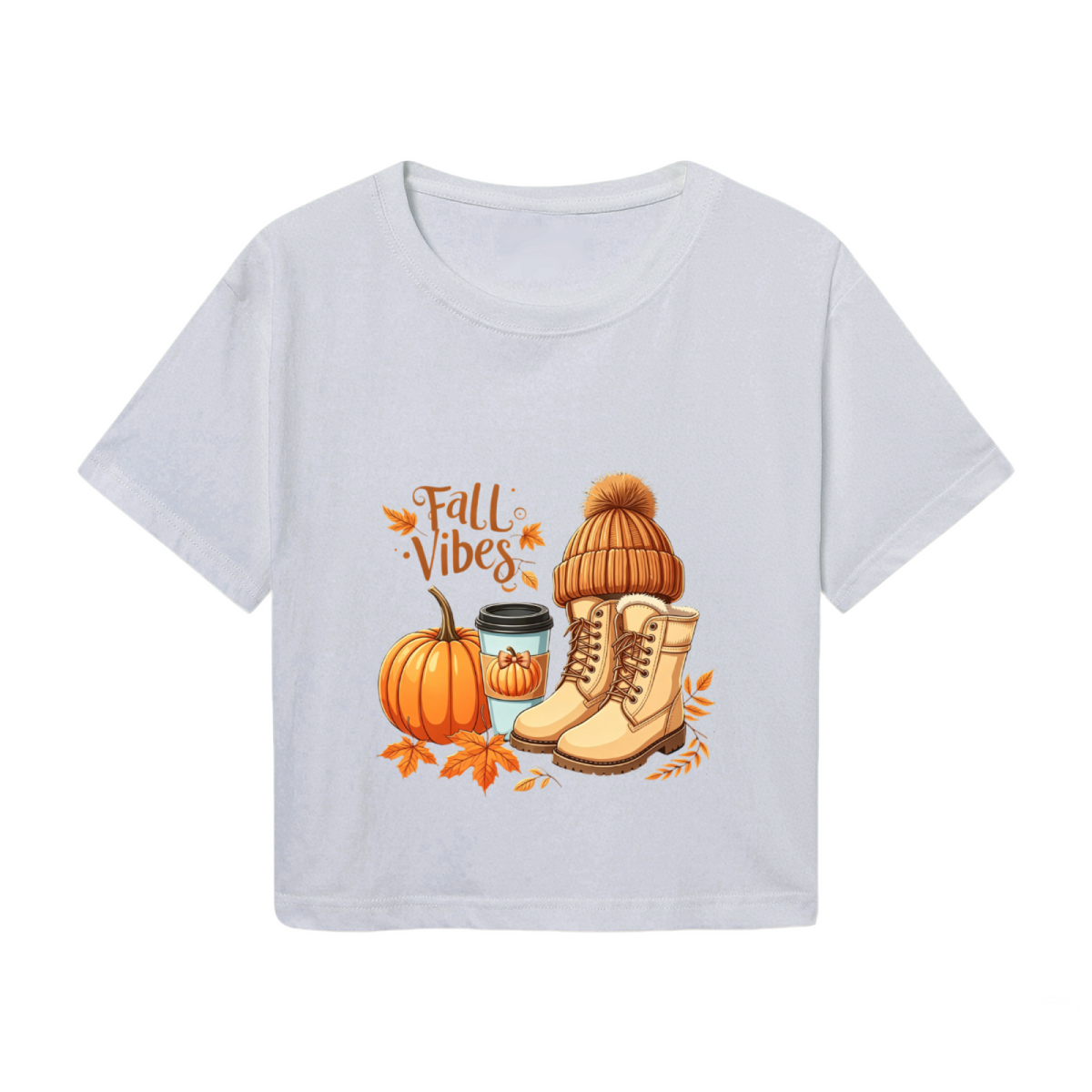 Fall Vibes Pumpkin Boots Coffee Autumn Season Cropped Tee product image 2