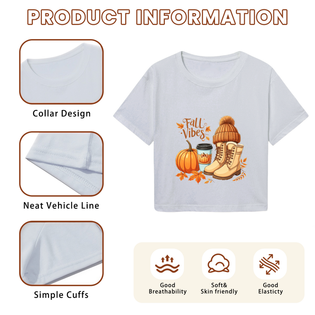 Fall Vibes Pumpkin Boots Coffee Autumn Season Cropped Tee product image 6