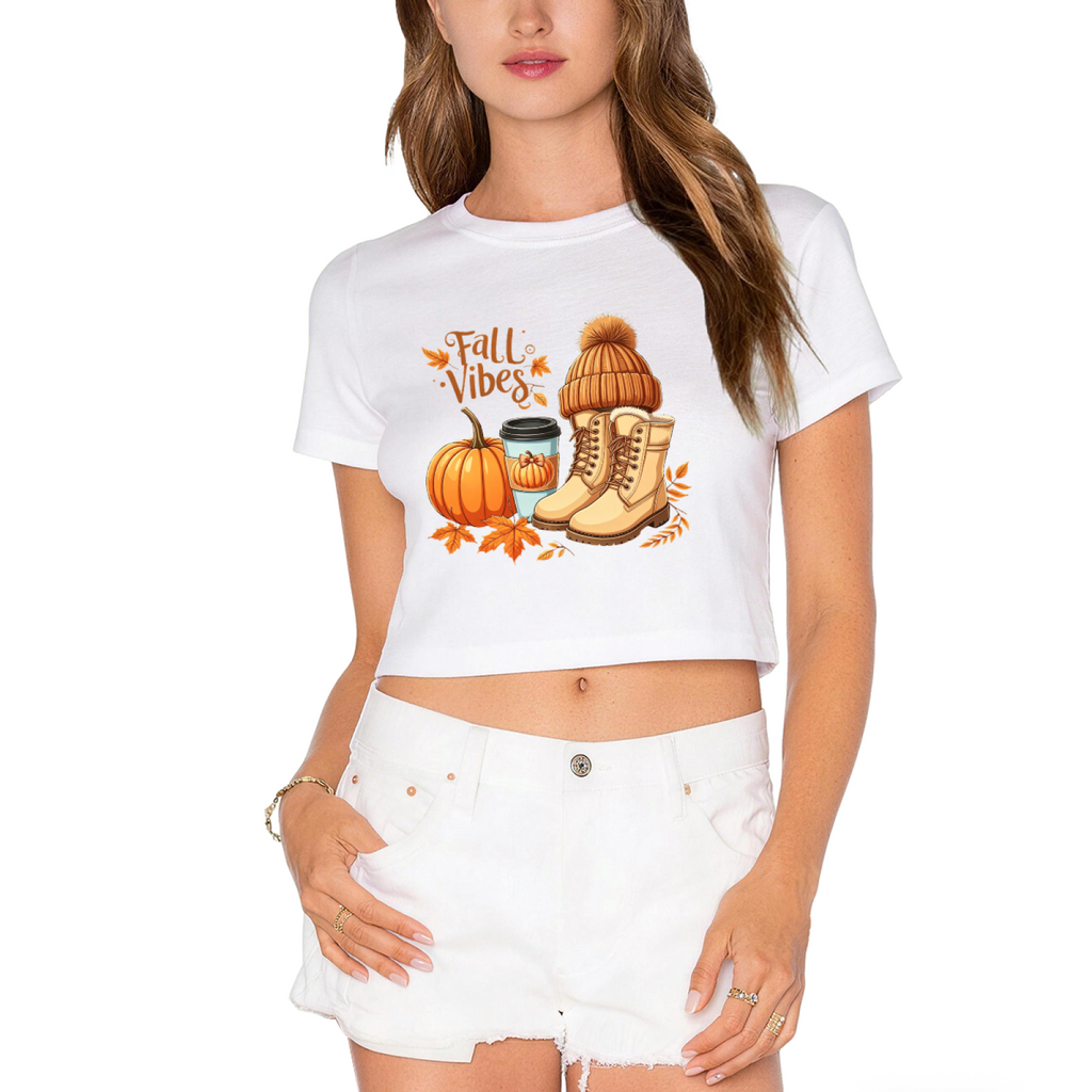 Fall Vibes Pumpkin Boots Coffee Autumn Season Cropped Tee product image 10