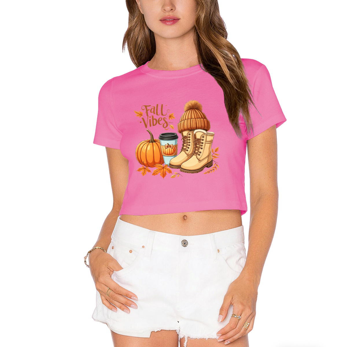 Fall Vibes Pumpkin Boots Coffee Autumn Season Cropped Tee product image 12