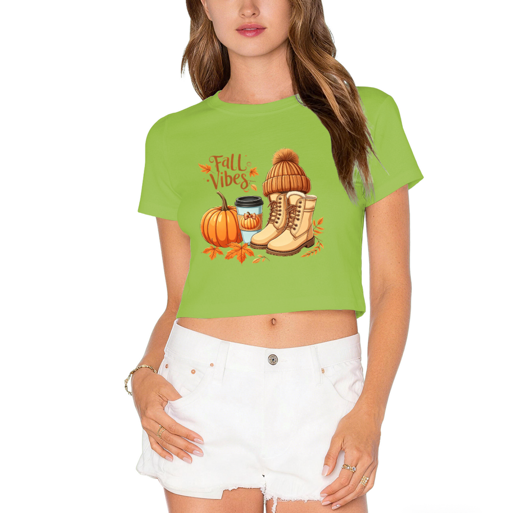 Fall Vibes Pumpkin Boots Coffee Autumn Season Cropped Tee product image 13