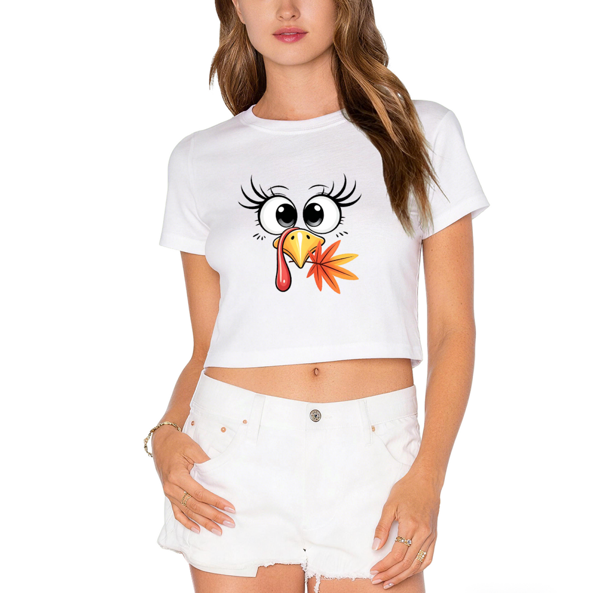 Cute Girly Thanksgiving Turkey Face Cropped Tee product image 1