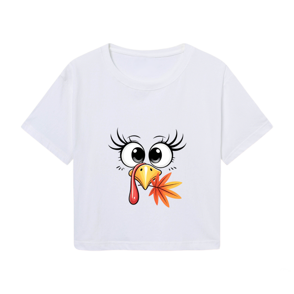 Cute Girly Thanksgiving Turkey Face Cropped Tee product image 2