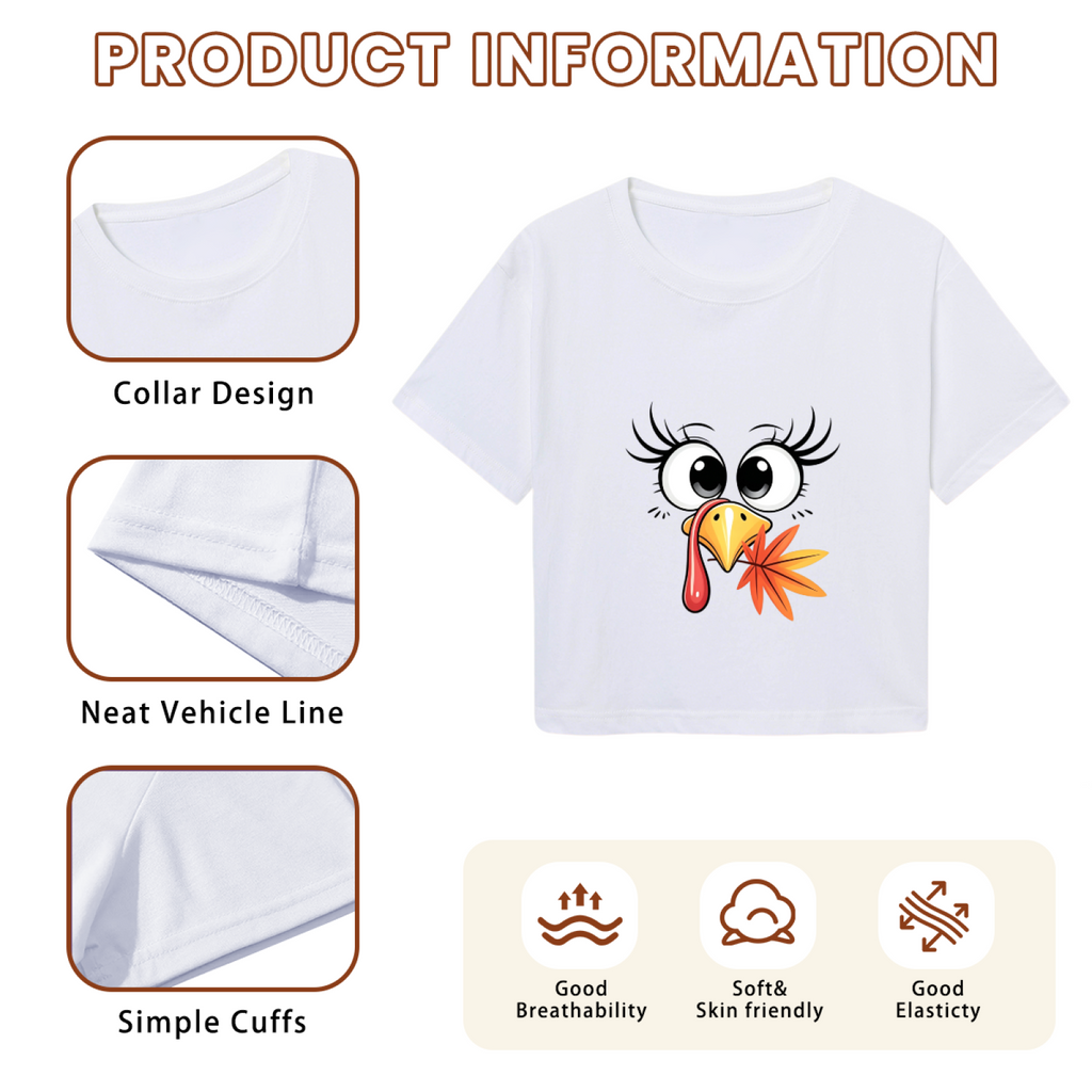 Cute Girly Thanksgiving Turkey Face Cropped Tee product image 6
