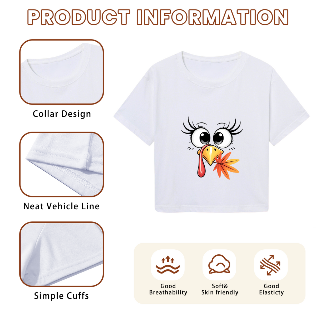 Cute Girly Thanksgiving Turkey Face Cropped Tee product image 6