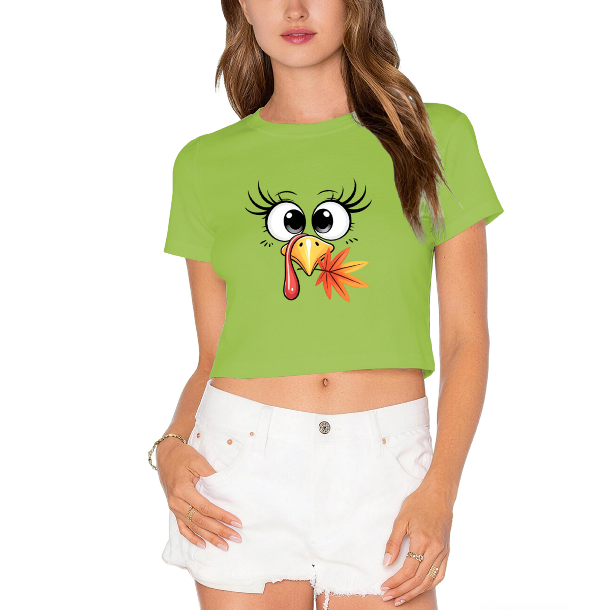 Cute Girly Thanksgiving Turkey Face Cropped Tee product image 12