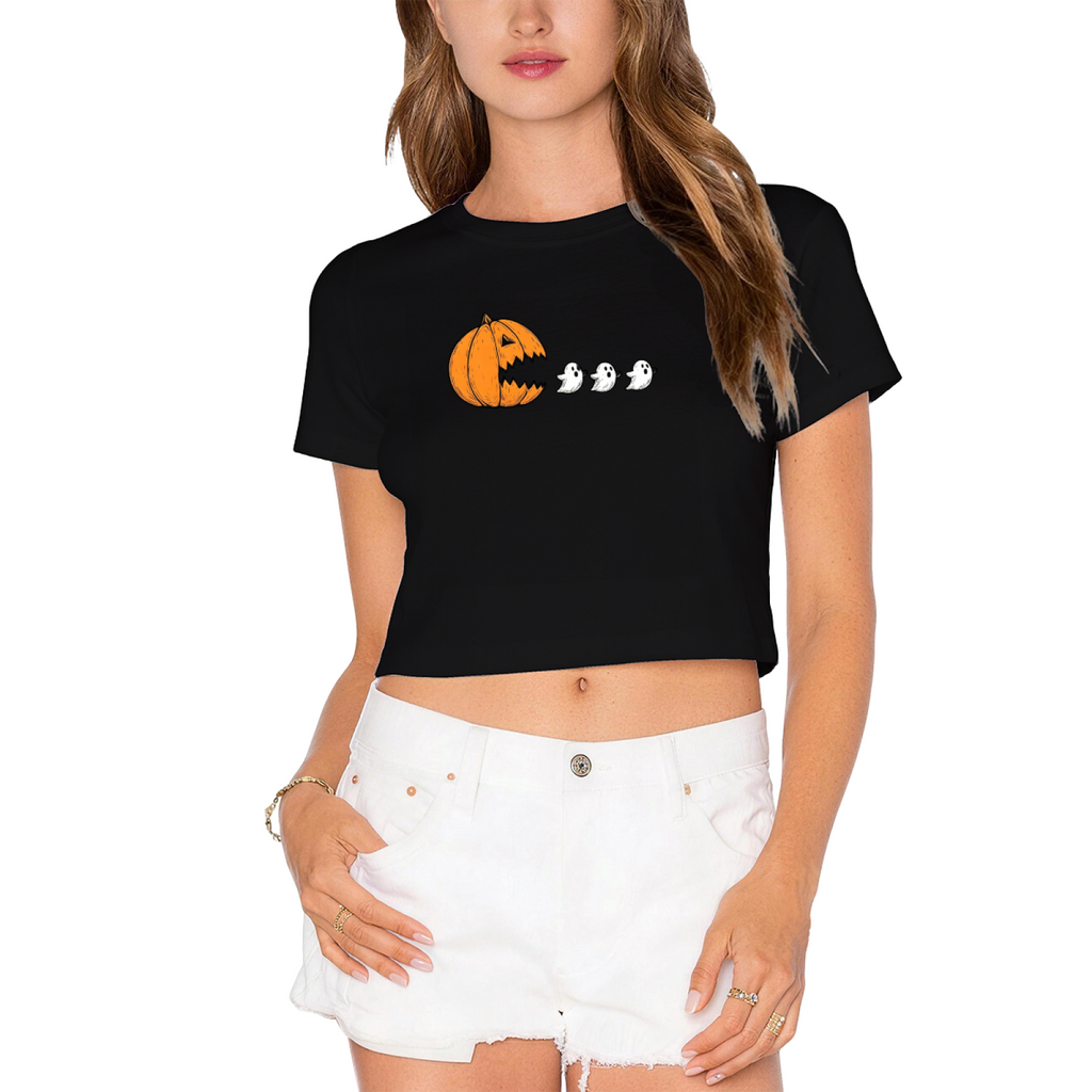 Funny Pumpkin Chasing Ghosts Halloween Crop Top product image 9