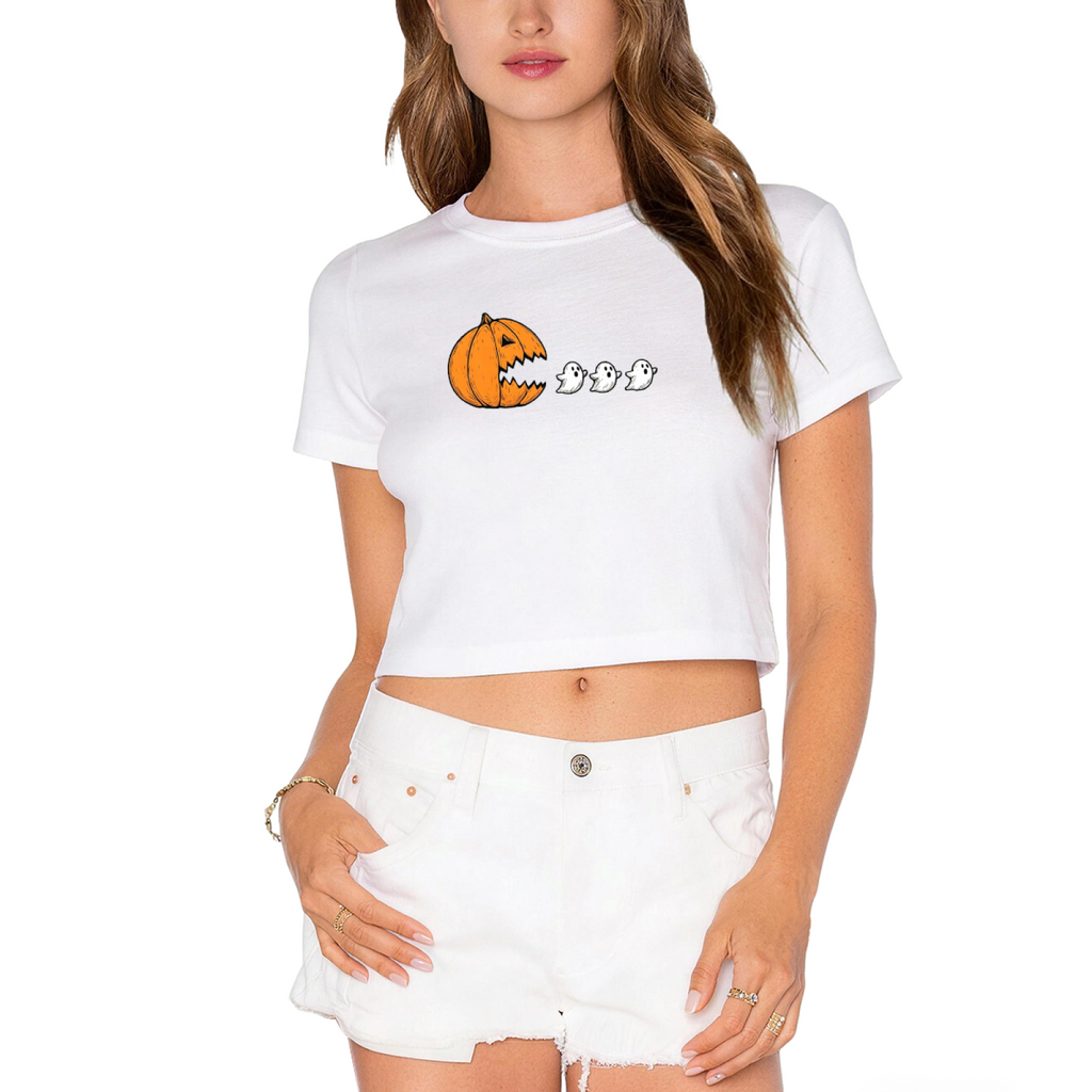 Funny Pumpkin Chasing Ghosts Halloween Crop Top product image 10