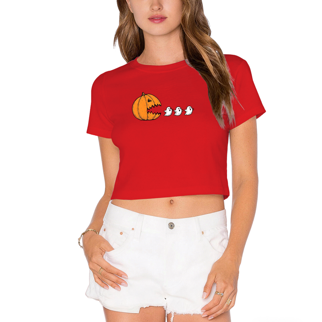 Funny Pumpkin Chasing Ghosts Halloween Crop Top product image 1