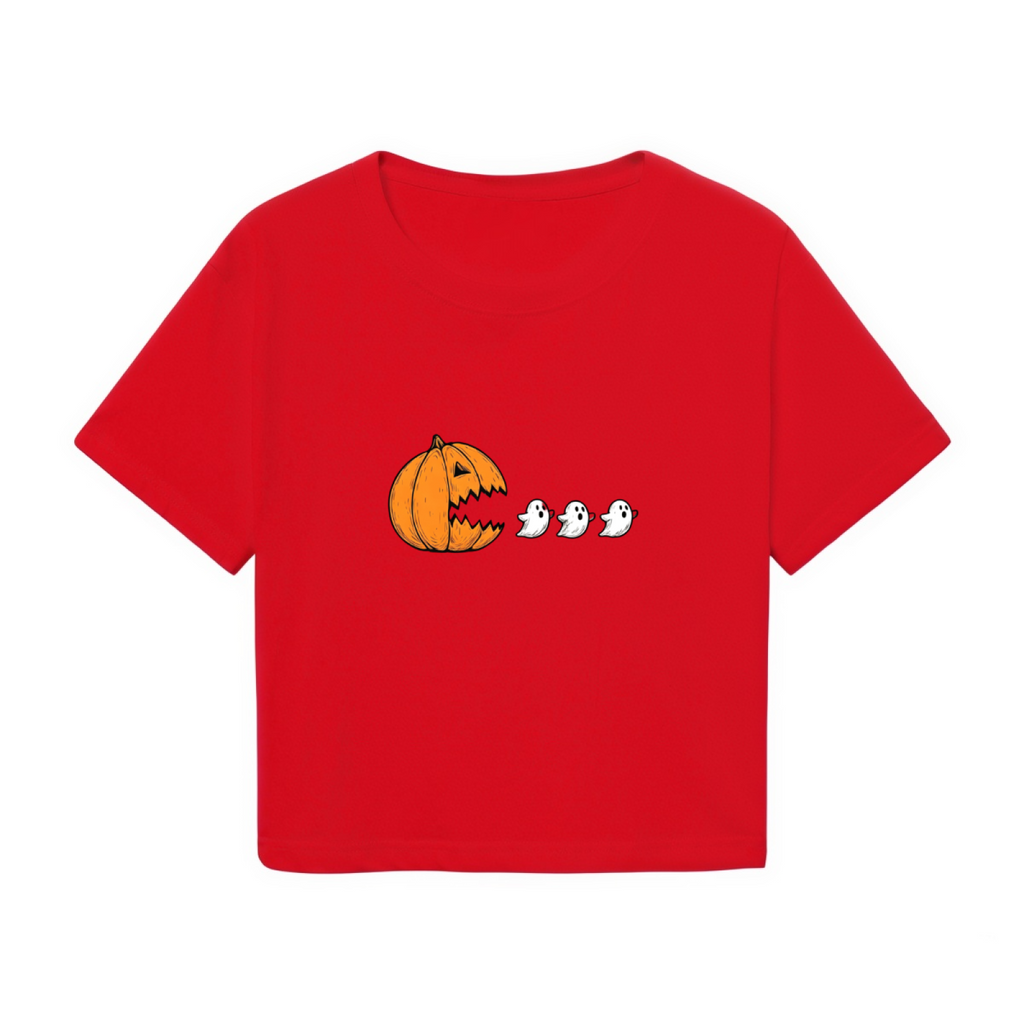 Funny Pumpkin Chasing Ghosts Halloween Crop Top product image 2