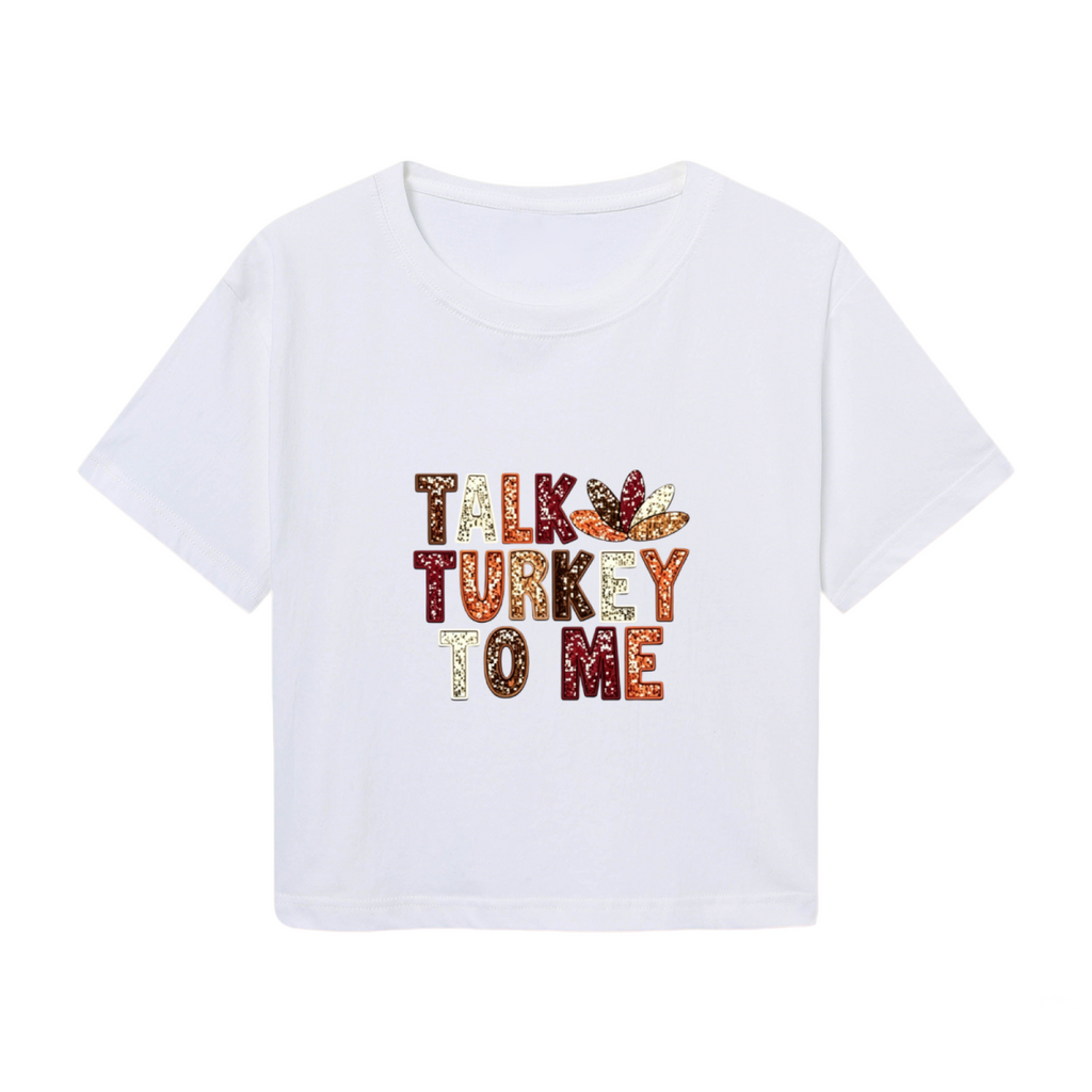 Talk Turkey To Me Fun Thanksgiving Fall Graphic Crop Top product image 2