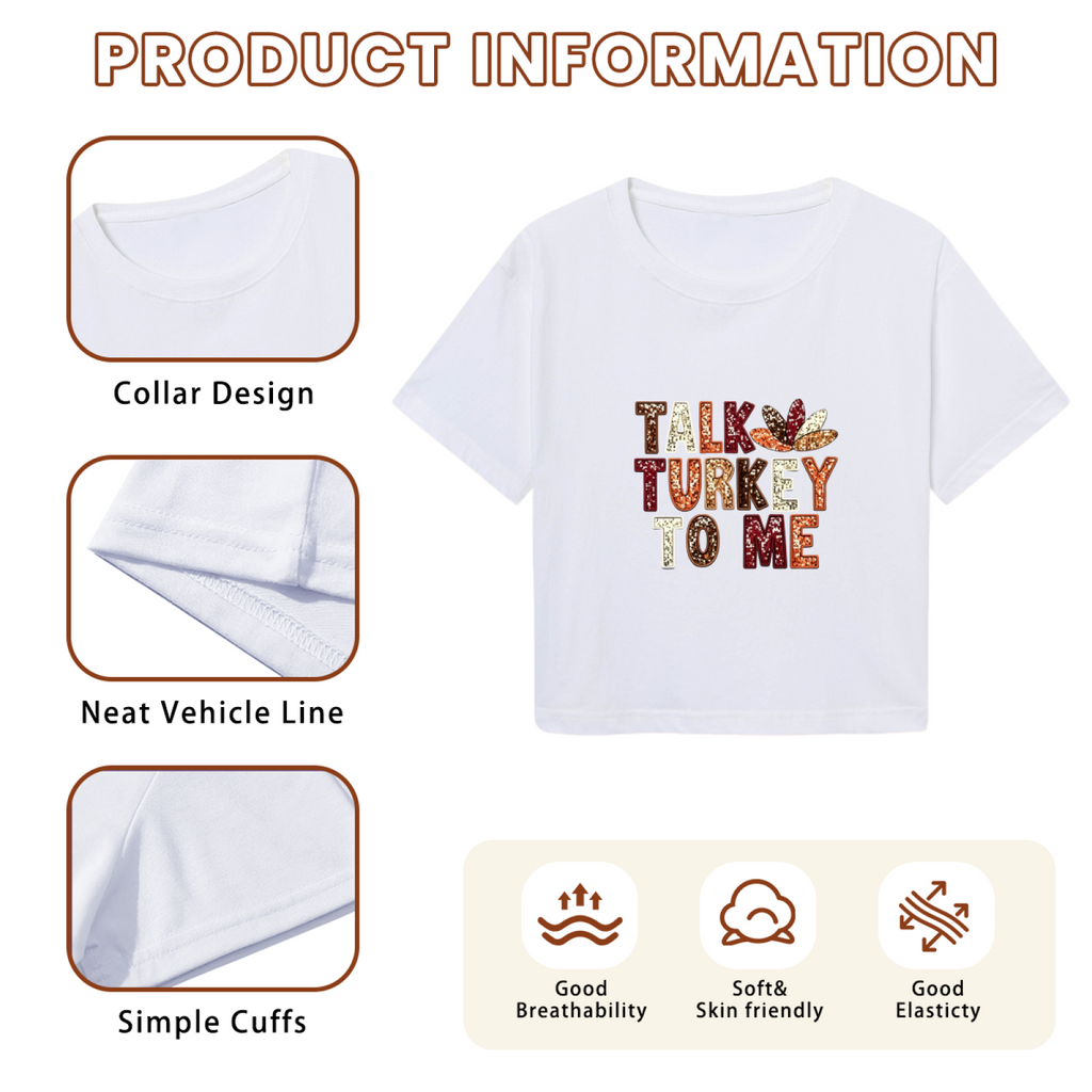 Talk Turkey To Me Fun Thanksgiving Fall Graphic Crop Top product image 6