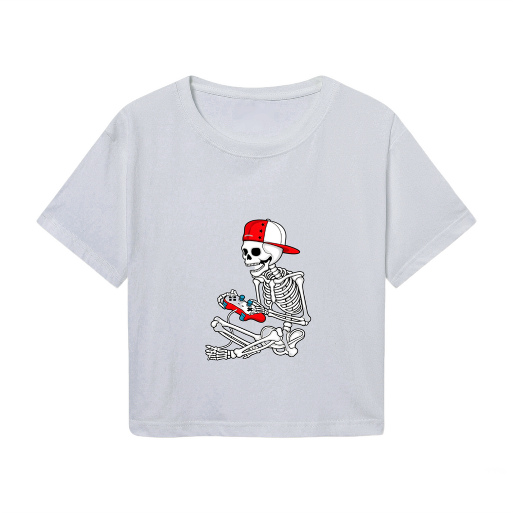 Gamer Skeleton Retro Halloween Fun Crop Top product image 2
