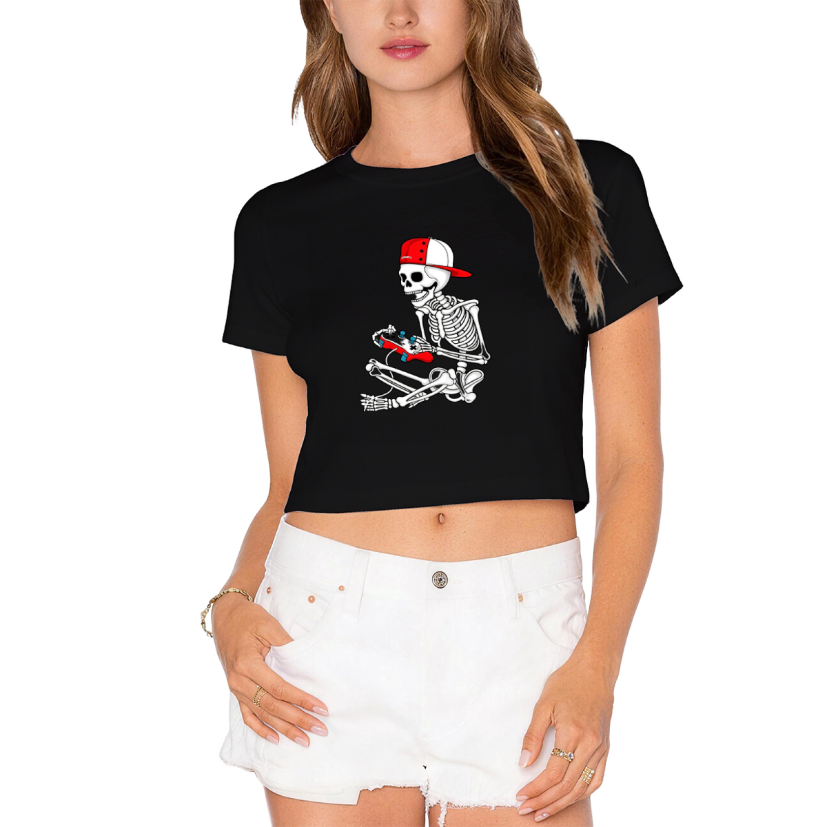 Gamer Skeleton Retro Halloween Fun Crop Top product image 9