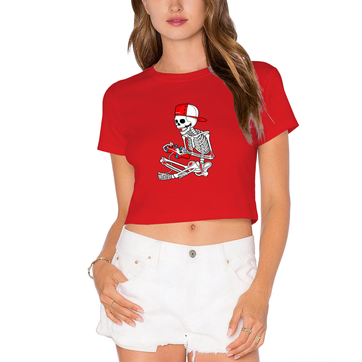 Gamer Skeleton Retro Halloween Fun Crop Top product image 11
