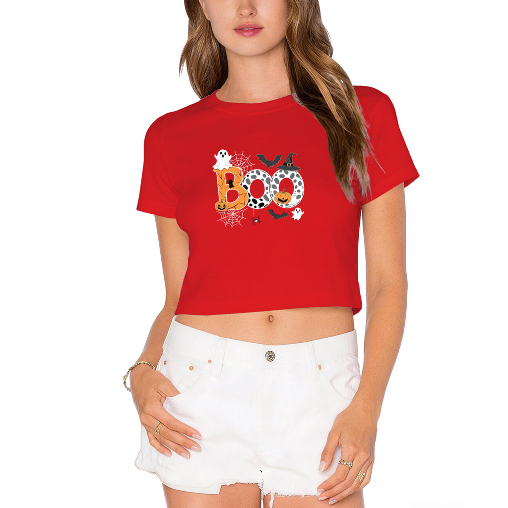 Patterned Boo Ghost Spider Web Halloween Cropped T?Shirt product image 1