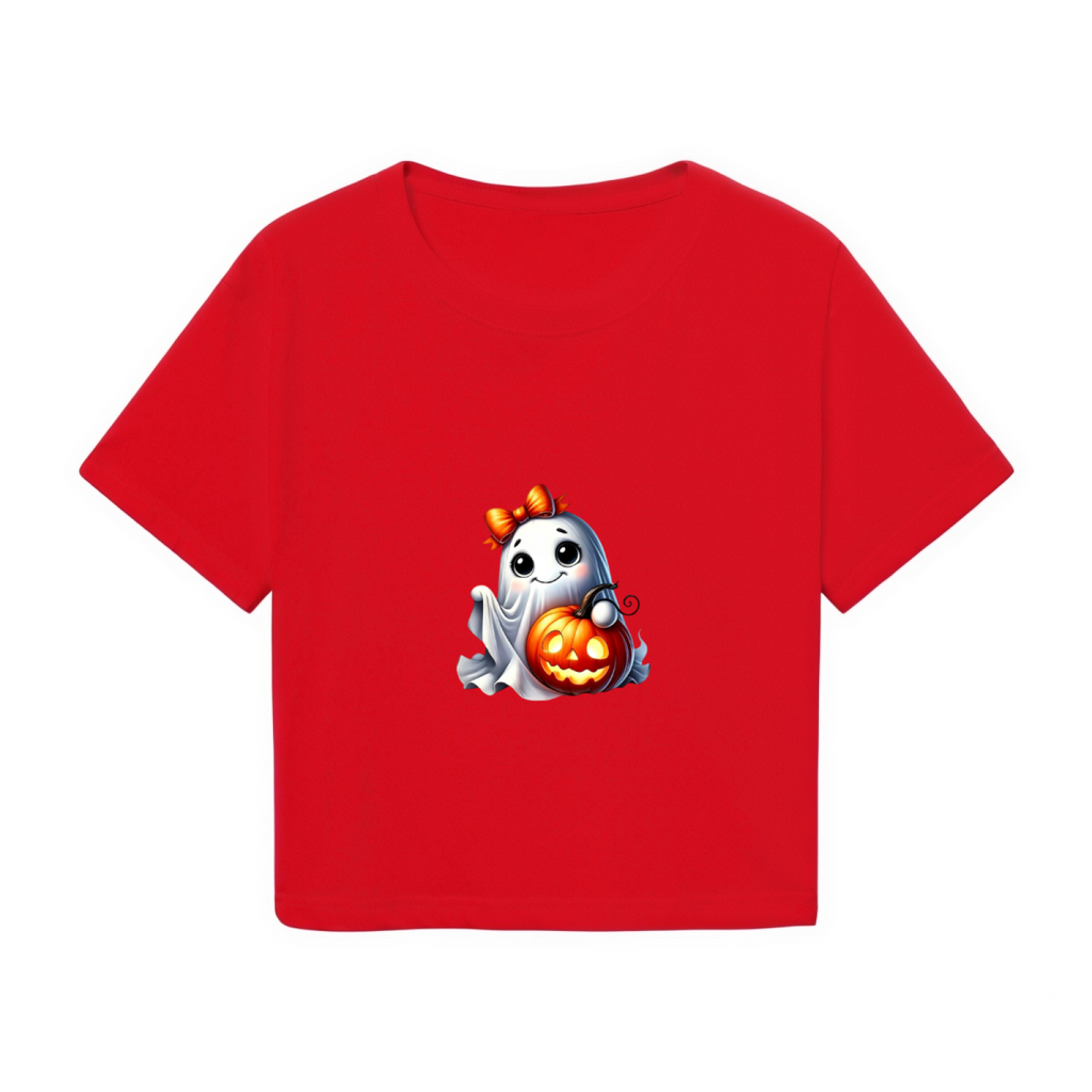 Adorable Bow Ghost With Pumpkin Halloween Crop Top product image 2