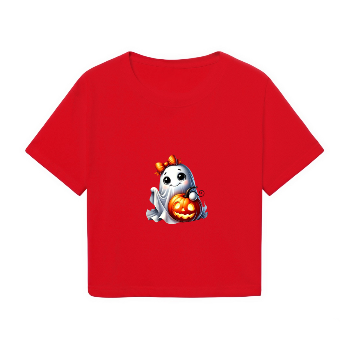 Adorable Bow Ghost With Pumpkin Halloween Crop Top product image 2