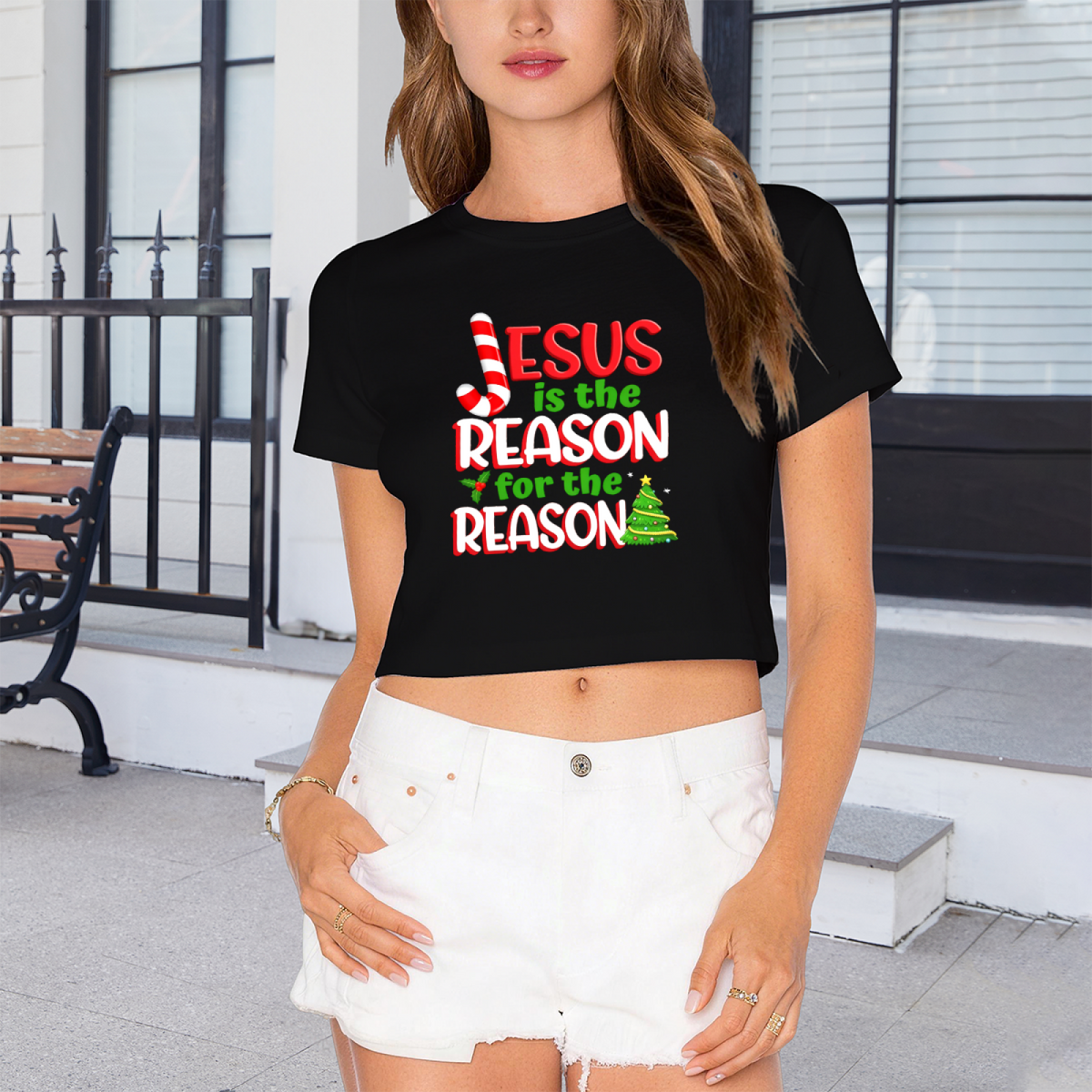 Jesus Is The Reason For Season Christmas Crop Top product image 4