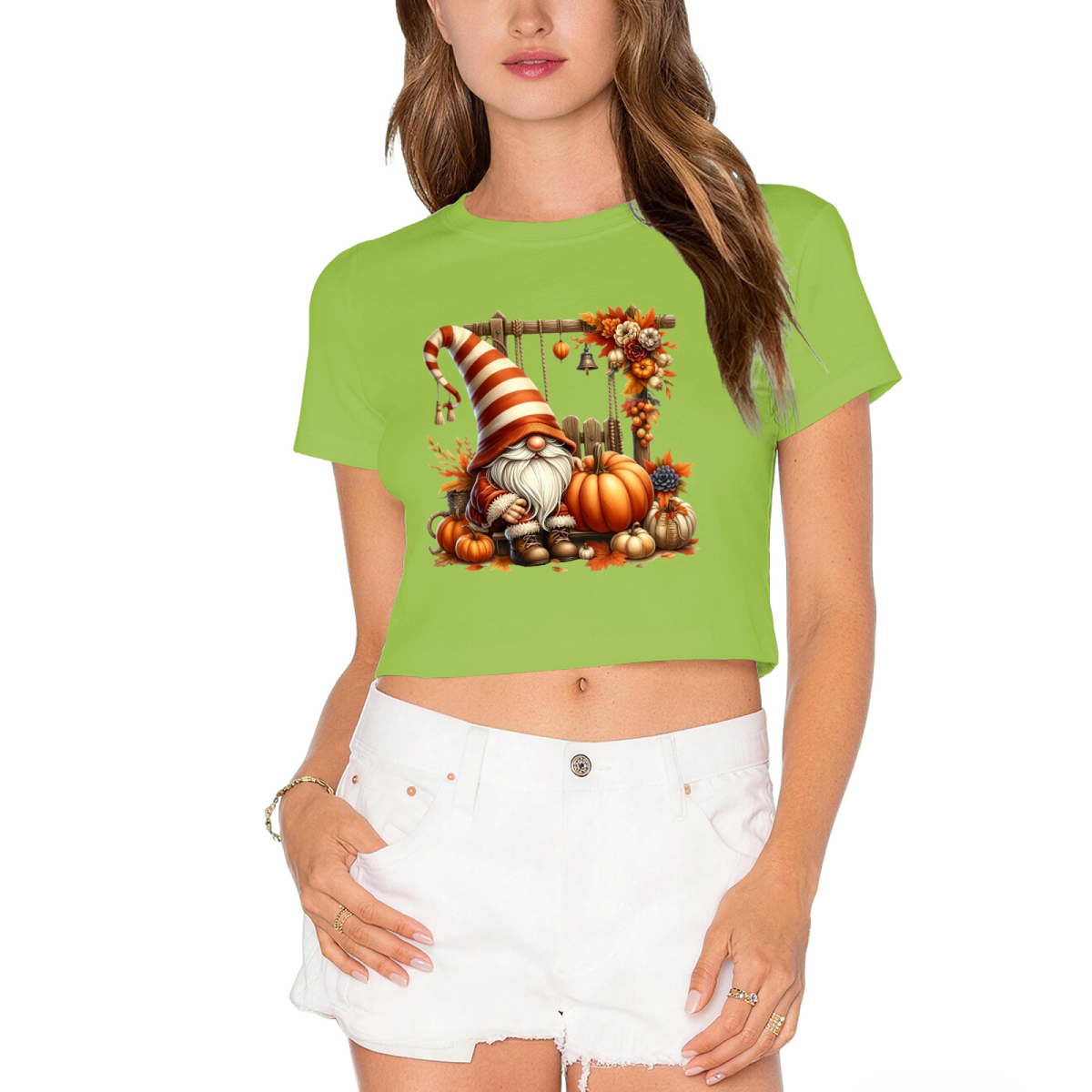 Fall Gnome Pumpkin Harvest Season Cropped Tee product image 12