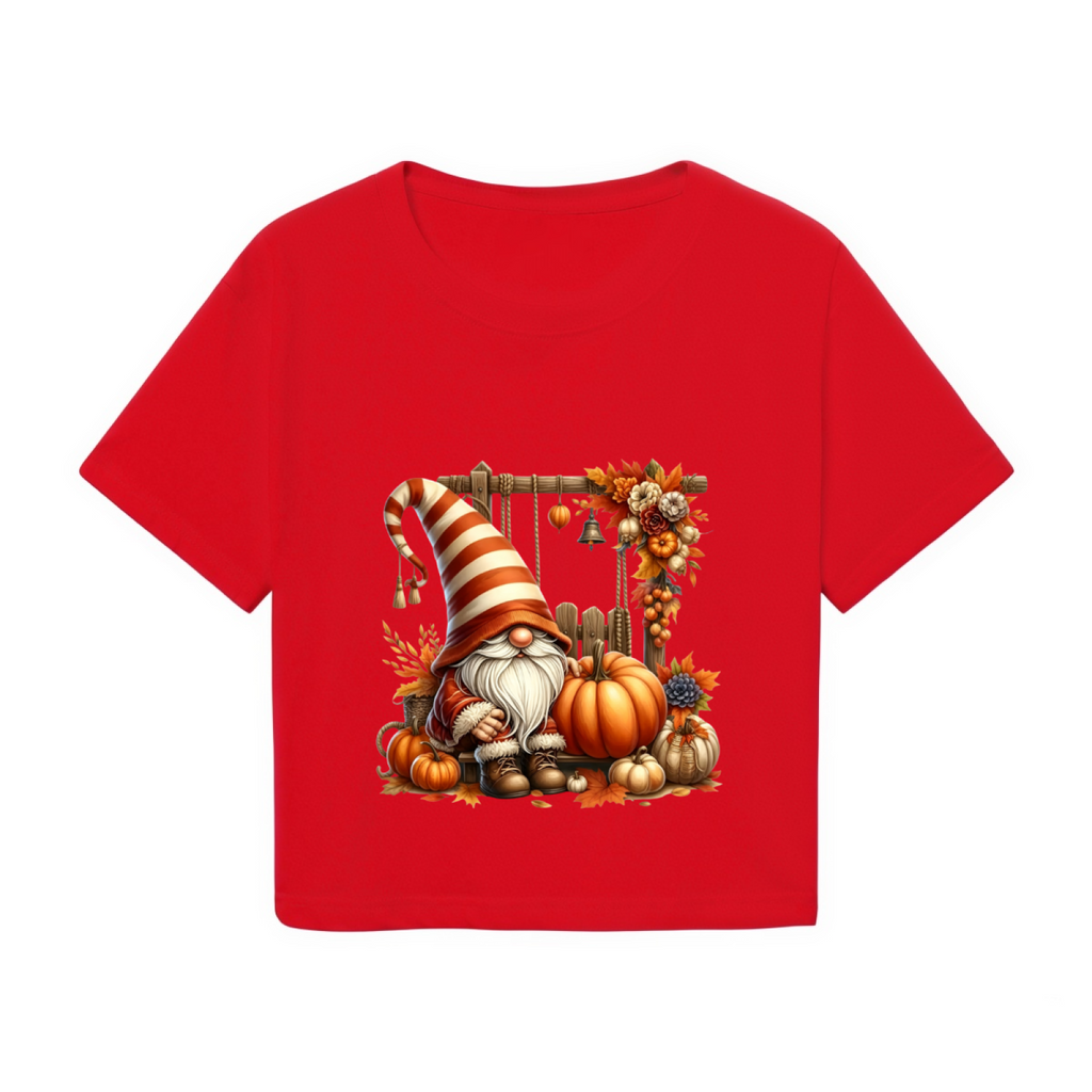 Fall Gnome Pumpkin Harvest Season Cropped Tee product image 2