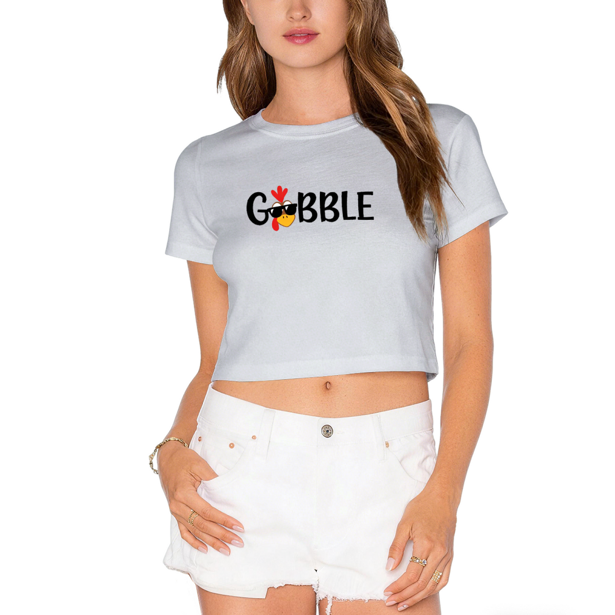 Gobble Cool Sunglasses Turkey Thanksgiving Crop Top