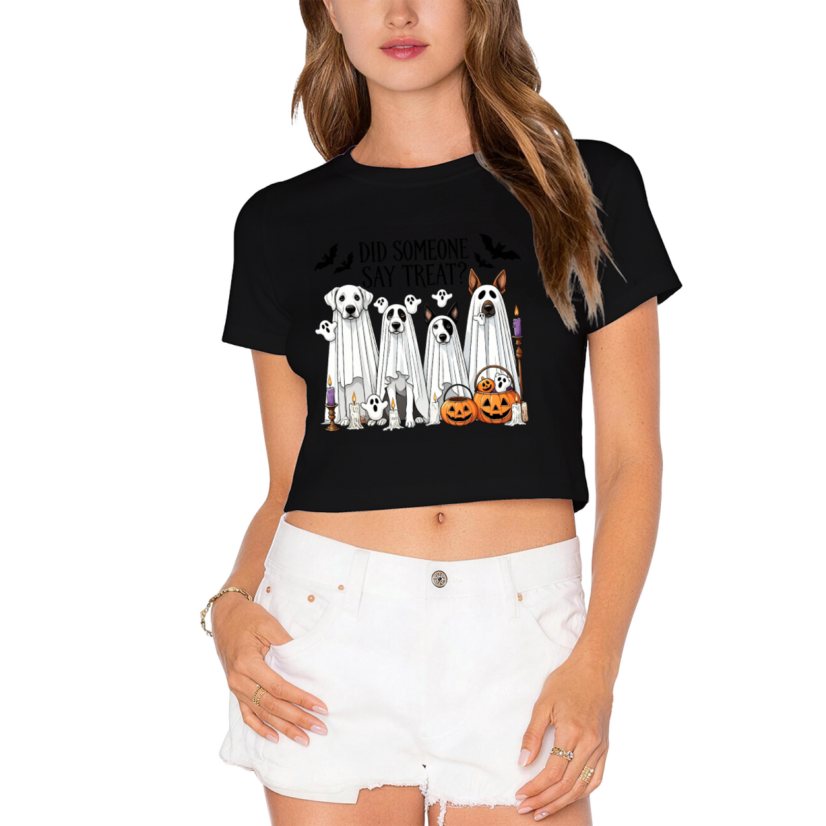 Did Someone Say Treat Ghost Dog Halloween Cropped T?Shirt product image 9